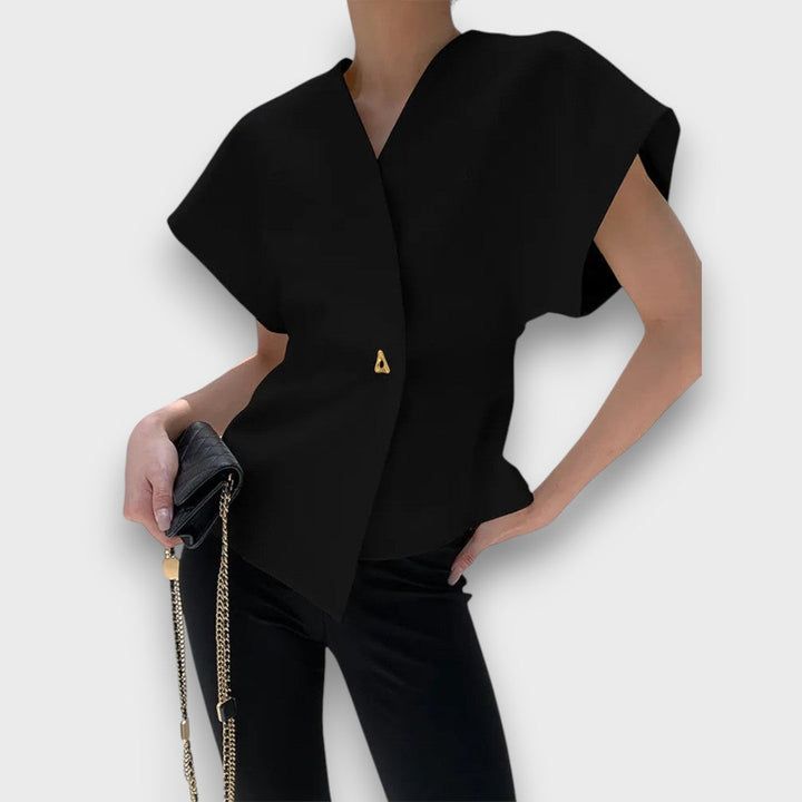 Selene – Minimalist Draped Top with Gold Accent