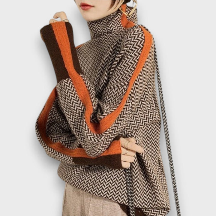 Eldora – Contrast stripe turtleneck sweater