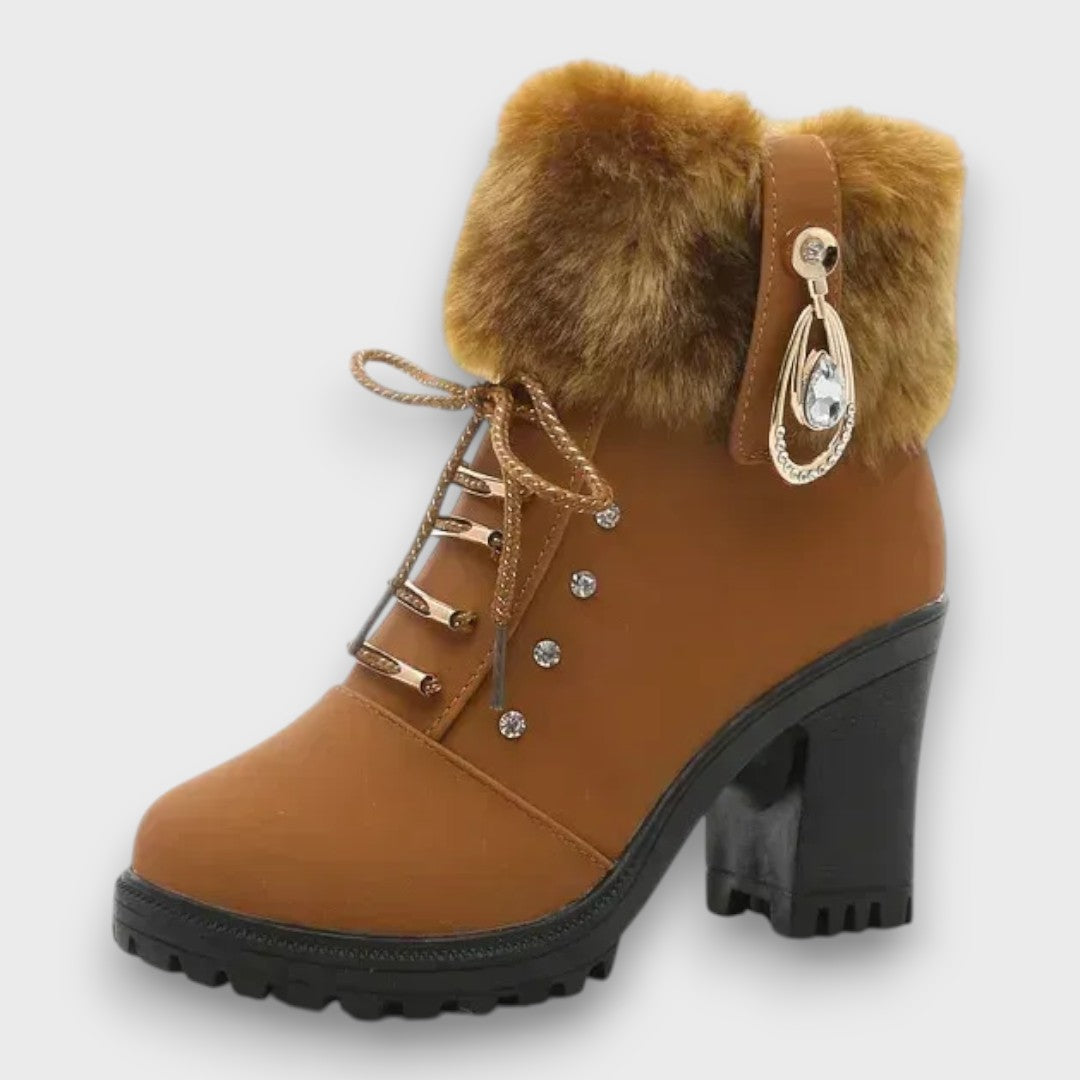 Evarine – Knit-Cuff Heeled Winter Boots