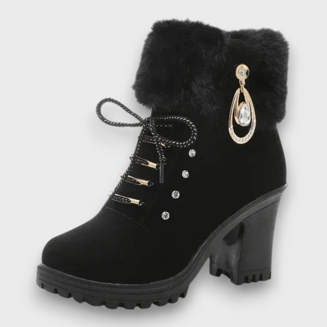 Evarine – Knit-Cuff Heeled Winter Boots