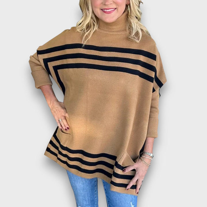 Marlen – High Neck Bat Sleeve Striped Sweater
