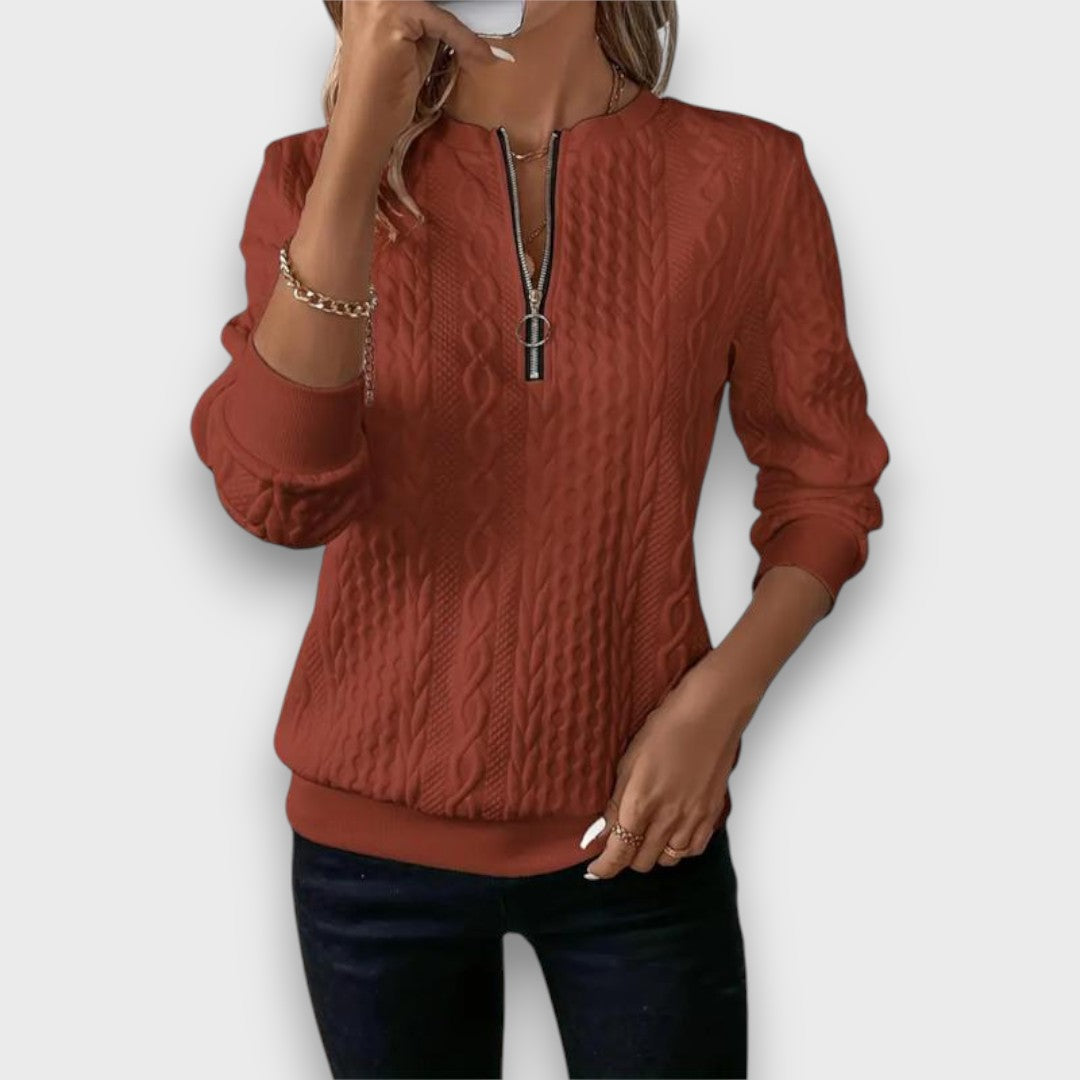 Solena – Cable-Knit Zip Front Sweater